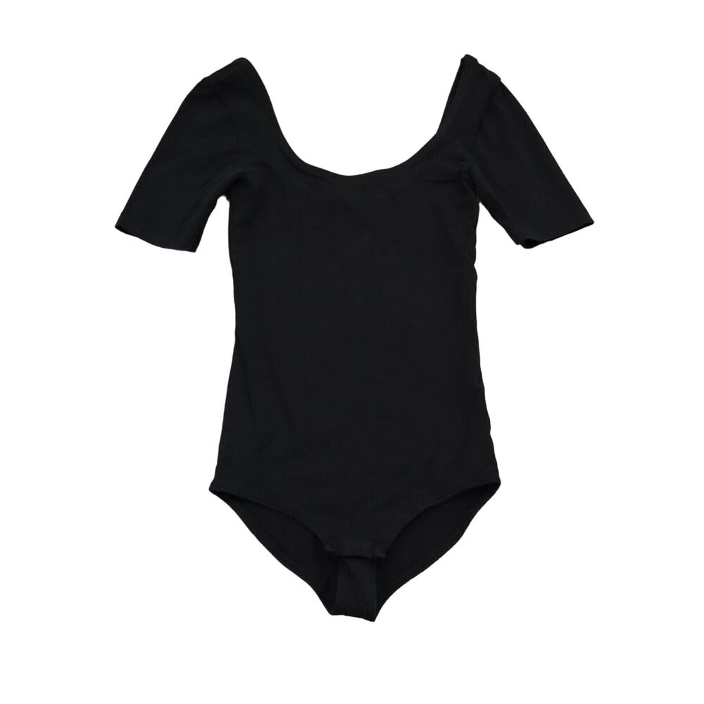 Ginatricot Shirt Womens XS Black One Piece Short Sleeve Scoop Neck Bodysuit